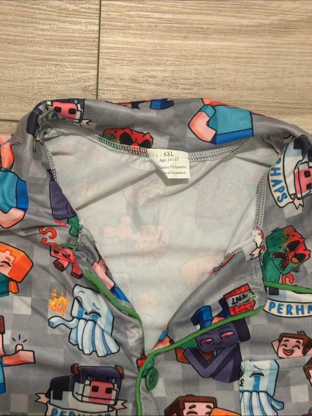 EUC Kids Short Pajama Set - Gray Minecraft-Inspired Print Size 6xl 14 16